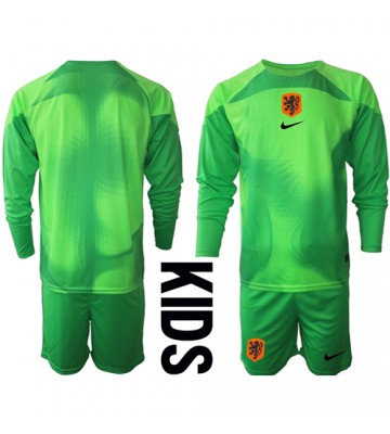 Maillot de foot Pays-Bas Gardien de but Domicile enfant Monde 2022 Manche Longue (+ pantalon court)